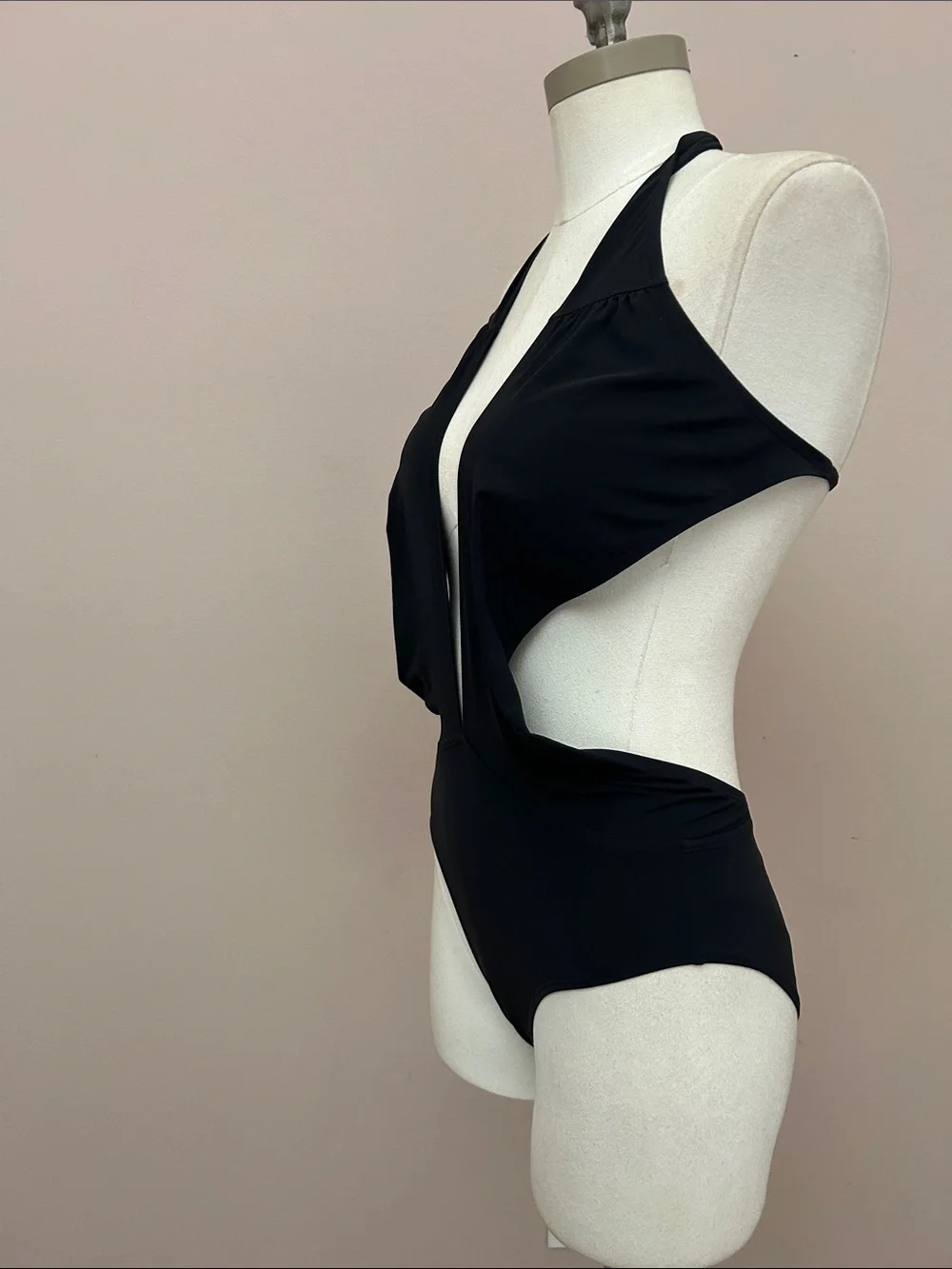 Tory Burch Black Plunge Halter One-Piece